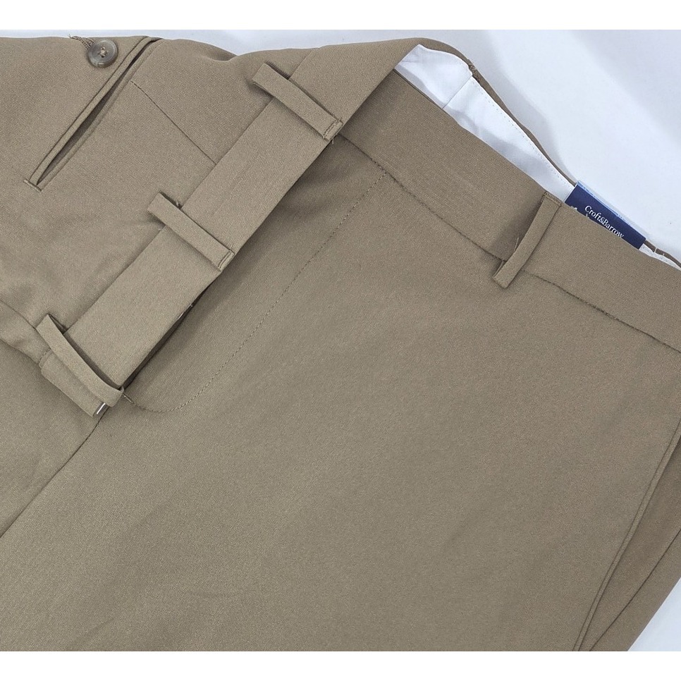 New Croft Barrow Essential Dress Pants Men's 42x32 Khaki Flat Front Classic New